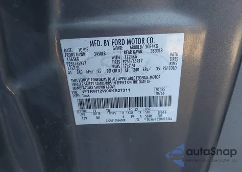 2006 Ford F-150 Xlt z USA, uszkodzony, nr VIN 1FTRW12W06KB27311